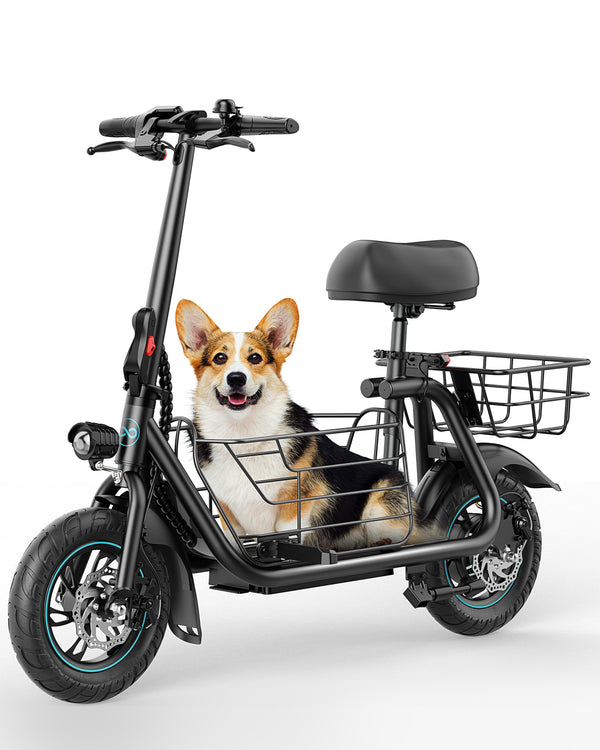 Gyroor C1S Electric Scooter with seat, Removable Dual Baskets - 450W Motor, 12MPH