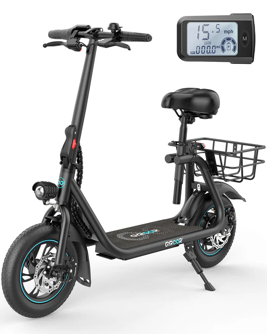 Gyroor C1 Electric Scooter - 450W Motor, Adjustable Seat & Rear Basket