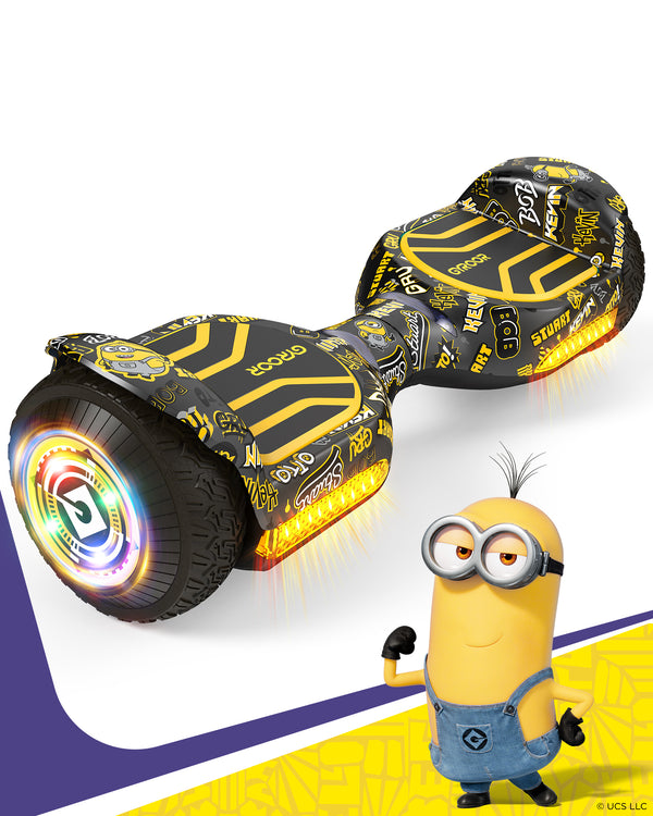 Minions | Gyroor Off Road Hoverboard 500W with Led Lights and Bluetooth for Kids Aged 6-12